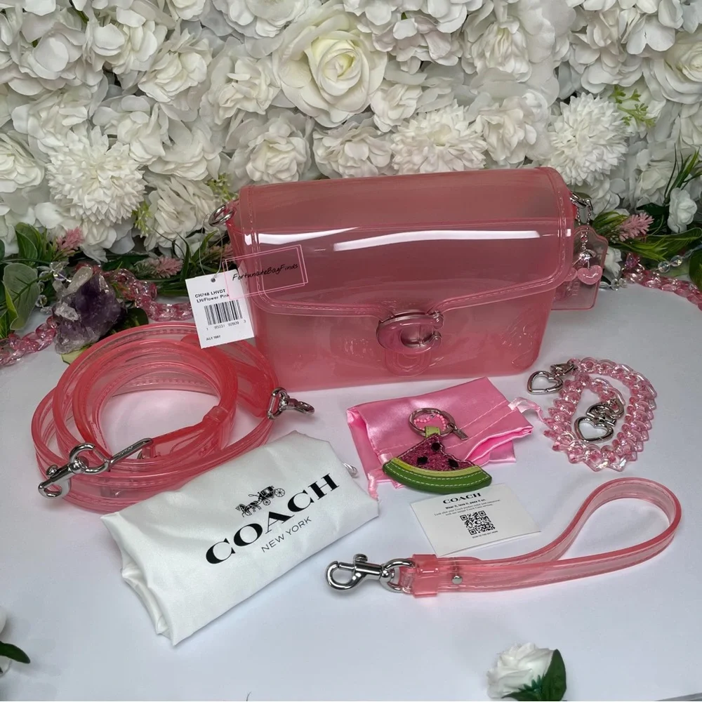 Flower Pink Coach Jelly Tabby Bag CH748 & Vintage Glitter Watermelon Charm SET - Picture 7 of 15